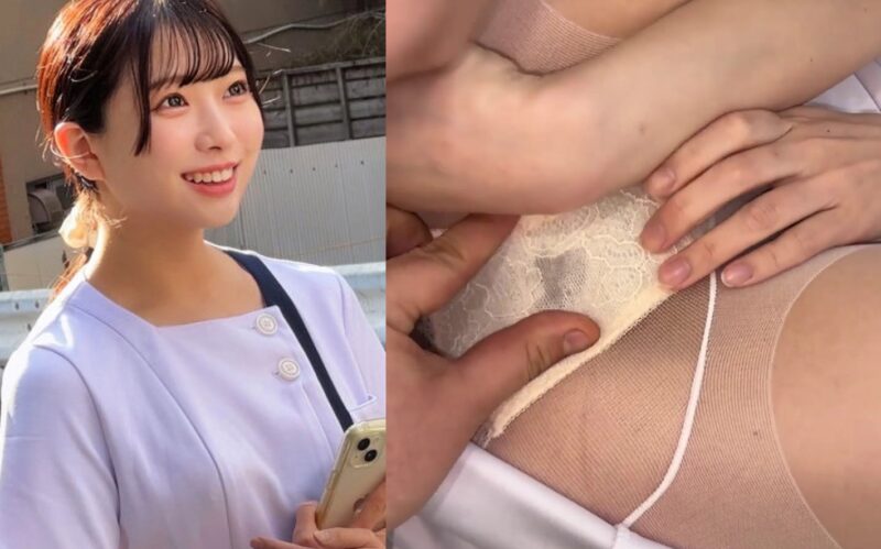 パンツの染みを必死に隠そうとする看護師さん